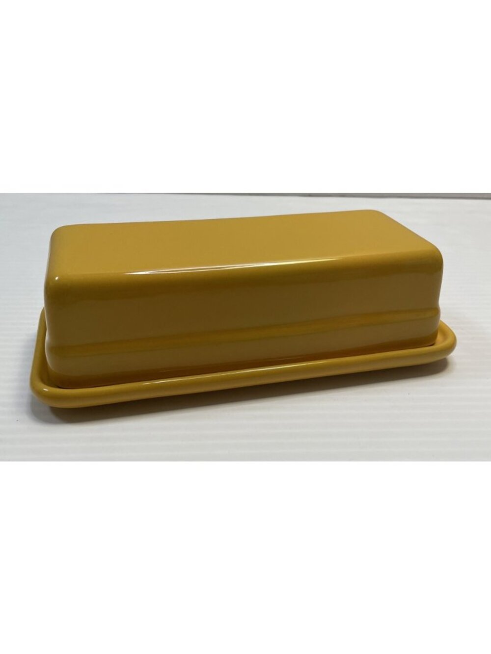 Emile Henry Covered Butter Dish Citron Yellow Mustard France 7.5” Long #3972 EUC